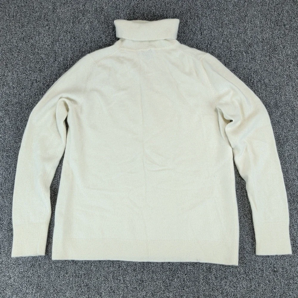 Talbots Classic Turtleneck Sweater Women Large Cream White 100% Pure Cashmere